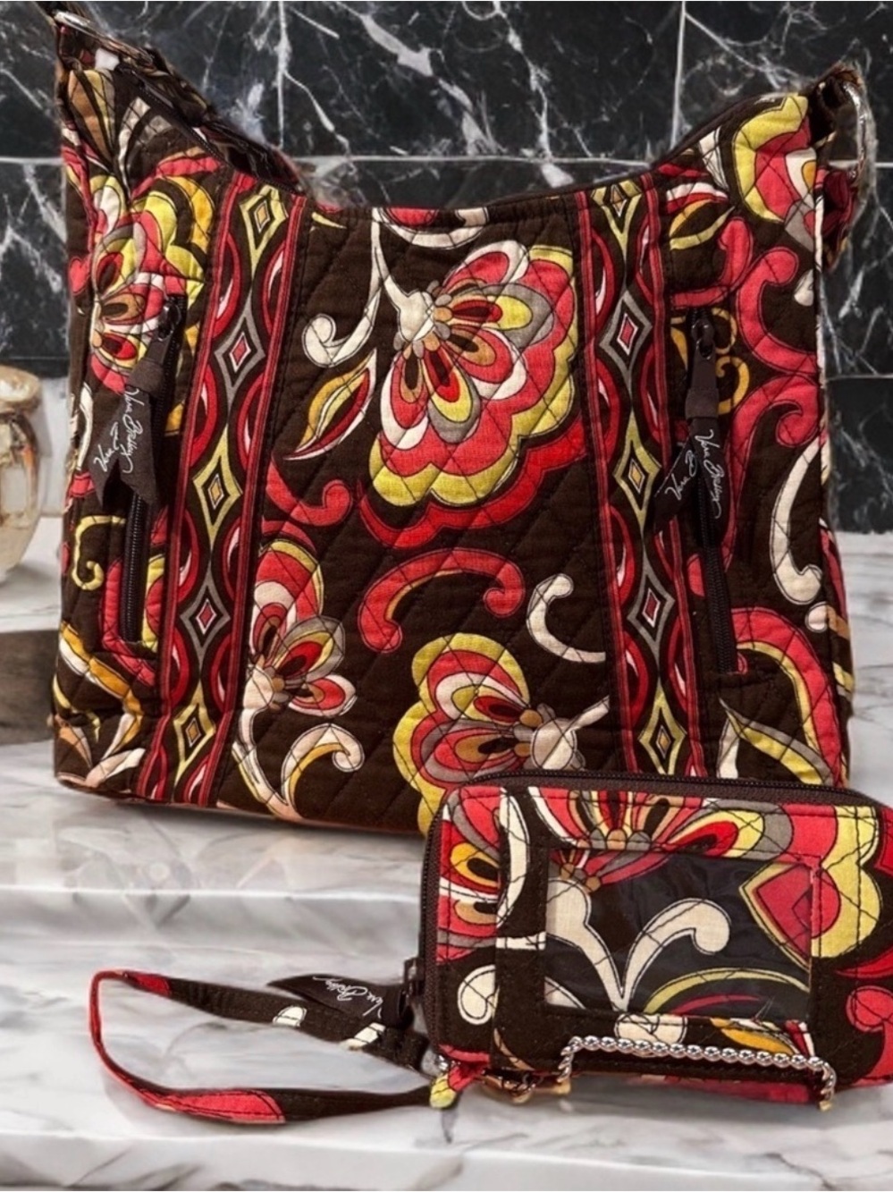 Vera Bradley Set of 2 in Puccini, Lisa B Shoulder Bag & All in 1 Wallet/Wristlet